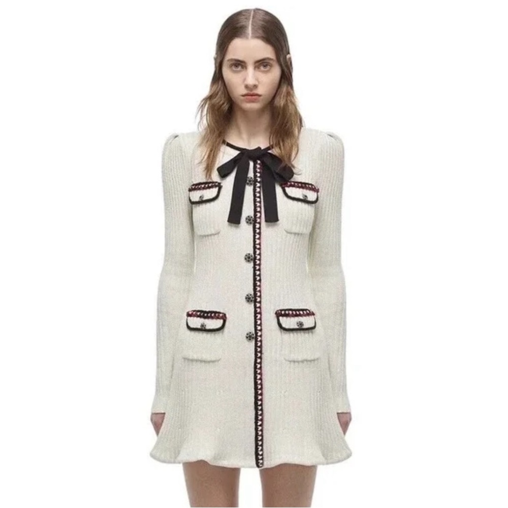 SELF-PORTRAIT CREAM LUREX KNIT MINI DRESS SIZE XS. Like brand new!